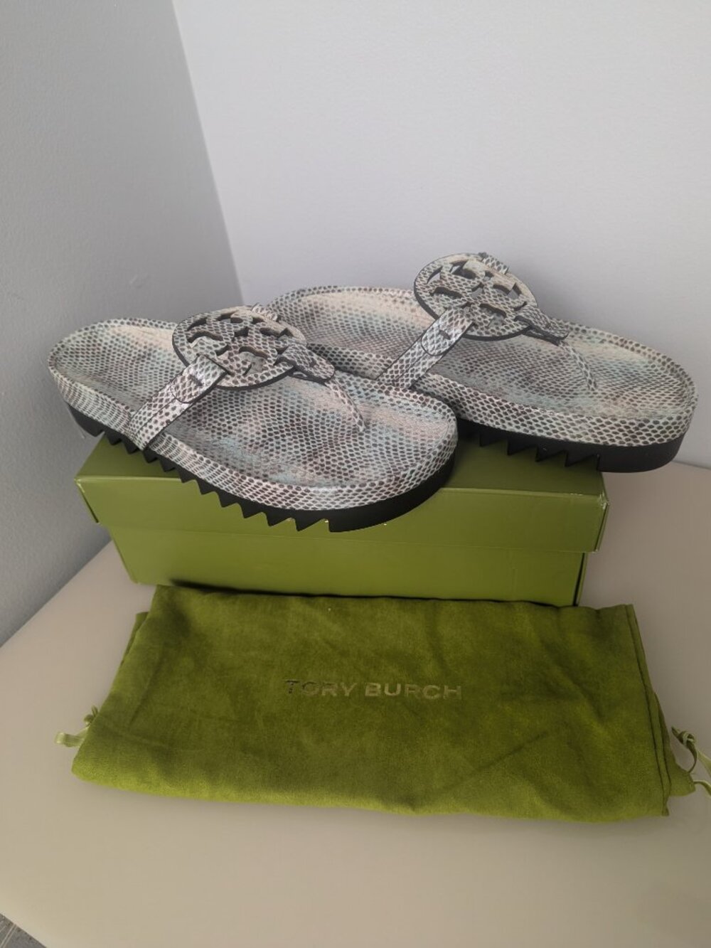 Tory Burch $258 Miller Cloud Lug Sandals Snake print - Picture 9 of 12
